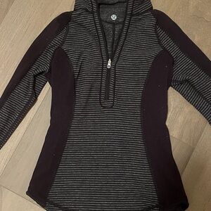 Lululemon Black and Gray Striped Reversible Long Sleeve Workout Quarter Zip